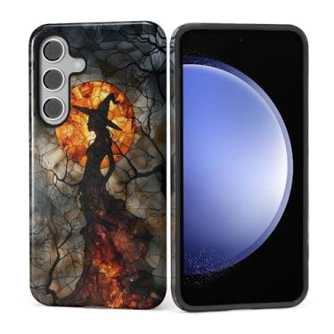 Imagem de Kapadiy Capa para Samsung Galaxy S24 Plus, Halloween Witch Moon Design Hybrid Dual Protection Silicone Hard PC à prova de choque, capa protetora antiarranhões para homens e mulheres