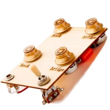 Imagem de LAMSAM Chicote de fios pré-soldado para guitarras estilo Les Paul, fiação vintage com potenciômetros de tom de volume de eixo longo, capacitores laranja plugue de saída para atualizar o som da sua guitarra