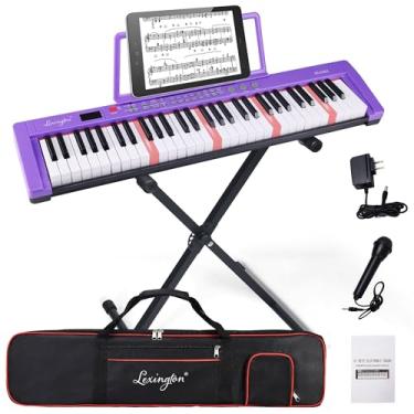 Imagem de Lexington Teclado de piano com 61 teclas, conjunto completo de teclado de piano eletrônico para iniciantes e adultos, teclado de música portátil com teclas iluminadas, modos de ensino, suporte, estojo