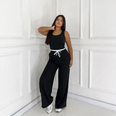 Imagem de Calça Pantalona Hariany Elegância Bicolor com Cós Duplo - WE SHINE, Pr