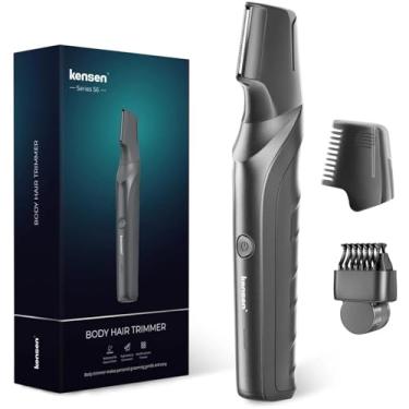 Imagem de kensen Aparador de pelos corporais para homens, cabeça de corte em forma de V com 2 acessórios de pente IPX5 à prova d'água, molhado/seco, sem fio, aparador corporal