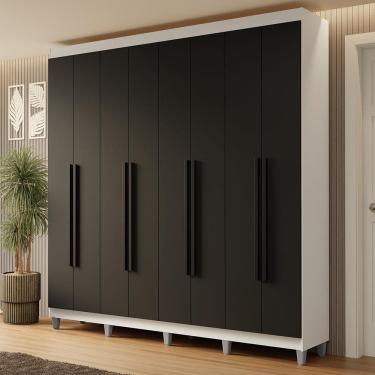 Imagem de Guarda-Roupa Casal com Pés 8 Portas Batentes Branco/Preto/Preto Netuno Madesa