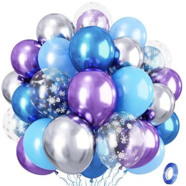 Imagem de Frozen Balloons, Pastel Blue Metallic Purple Silver Balloon with Snowflake Latex Balloons, Frozen Birthday Party Decorations for Girls Birthday Baby Shower Winter Wonderland Christmas Party Supplies