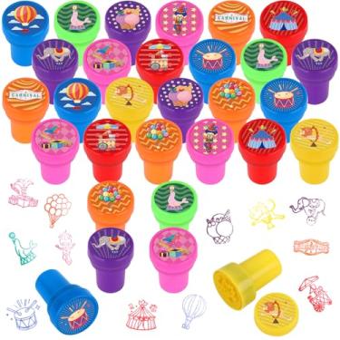 Imagem de Lemicin 24 carimbos de circo de carnaval para crianças, carimbos com autotinta, mini carimbos coloridos, lembrancinhas de festa, conjunto sortido para meninos e meninas, escola, sala de aula, prêmios