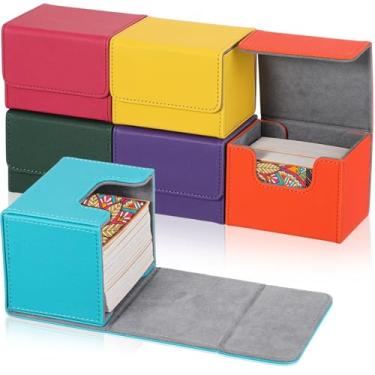 Imagem de Yookeer 6 Pack Leather Deck Card Boxes 100+ Card Deck Game Box Magnetic Playing Card Storage Box for 100 Plus Cards Compatible with TCG(Pink,Orange,Blue,Yellow,Green,Purple,Horizontal)