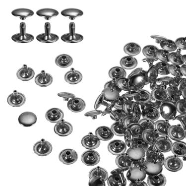 Imagem de HARFINGTON 100 conjuntos de rebites de tampa dupla 12 x 10 mm aço carbono cabeça redonda presilhas parafusos de metal tubular para decoração de artesanato em couro, bronze
