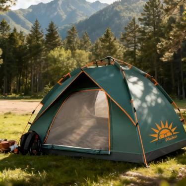Imagem de Barraca de Camping Automática 2 Pessoas,Impermeável com Proteção UV e Resistente a Chuva e Vento (Verde）