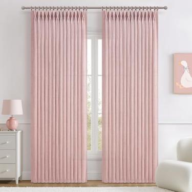 Imagem de Lindas cortinas plissadas rosa bebê memória treinamento beliscar 203 cm comprimento 2 painéis conjunto para quarto de menina, mistura de linho rosa-claro princesa semitransparente filtro de luz