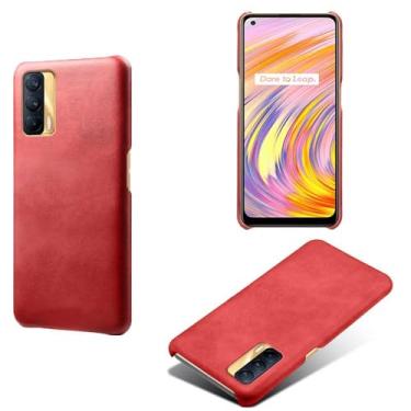 Imagem de Capa para OPPO Realme V15 5G,Proteção contra quedas,Casca de volta de cor sólida simples,Design de couro de imitação de plástico-Red