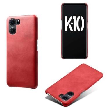 Imagem de Capa para OPPO K10 5G,Proteção contra quedas,Casca de volta de cor sólida simples,Design de couro de imitação de plástico-Red