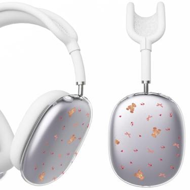 Imagem de BlHMCASE Capa de fone de ouvido para AirPods Max, lindo laço de urso kawaii, capa de silicone branca para fones de ouvido para Apple AirPods Max