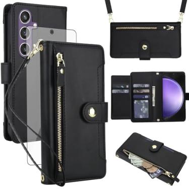 Imagem de Asuwish Capa de celular para Samsung Galaxy S23 FE 5G carteira com zíper, protetor de tela de vidro temperado e alça de pulso transversal, porta-cartão de crédito flip S 23 EF S23FE 23S mulheres