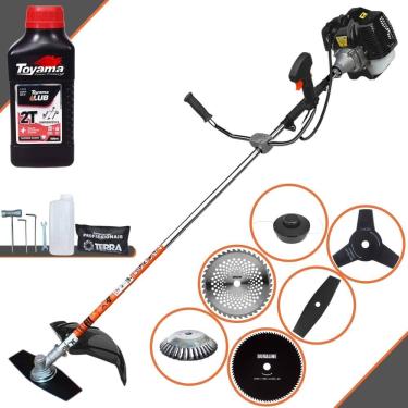 Imagem de Roçadeira Terra GRH-520 À Gasolina 52cc 2,5HP 6.500rpm Cortador de Grama 6 Em 1 Com Carretel de Nylon + Kit 4 Facas + Escova de Aço + ÓLEO TOYAMA 2T