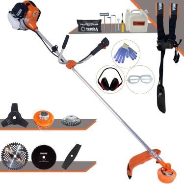 Imagem de Roçadeira Profissional Terra GR520XP À Gasolina 52cc 2,5HP 6.500rpm Com Carretel Nylon e Faca 40 Dentes + Kit de 3 Facas Extras + Escova de Aço + EPI
