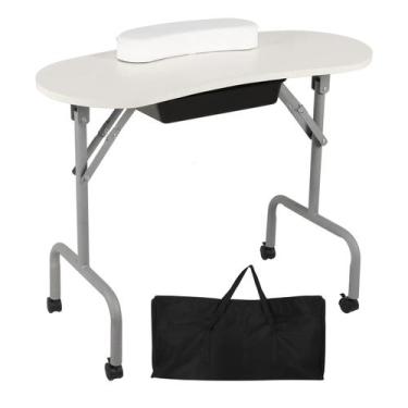 Imagem de Mesa de manicure portátil AGESISI dobrável 90 cm branca