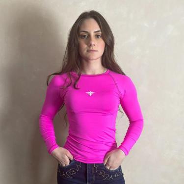 Imagem de Camisa Proteção UV Feminina Country Texanos Cavalgada Rosa, GG