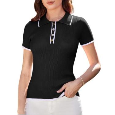 Imagem de Suéter polo GRACE KARIN para mulheres de manga curta de verão preto