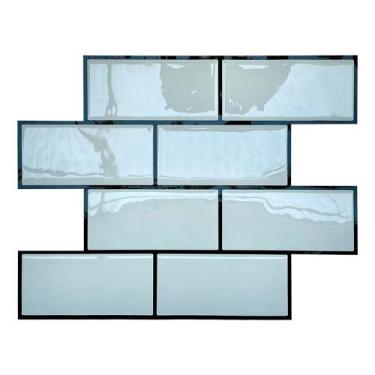 Imagem de Pastilha Adesiva Resinada Metrô Névoa com Rejunte Preto - 38,5cm x 29,