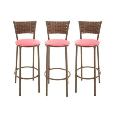 Imagem de KIT 3 Banquetas Alta Encapada Junco ARGILA Area de Lazer Cozinha Balcã