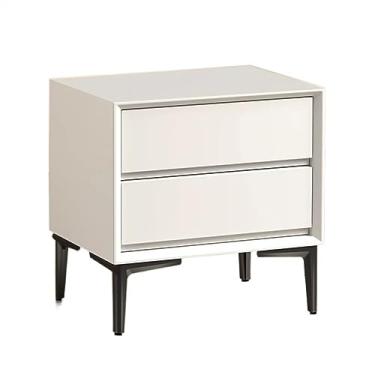 Imagem de Mesa de cabeceira vintage minimalista mesa de cabeceira de madeira maciça cor sólida armazenamento gaveta dupla grande capacidade móveis cabeceira mesa de cabeceira (cor: branco, tamanho: M)