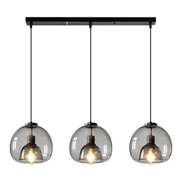 Imagem de BAZHIMAO Luminária pendente de 3 luzes ajustável globo de vidro lâmpada de teto industrial luminária pendente vintage para decoração de iluminação de ilha de cozinha de fazenda