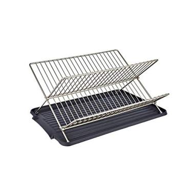 Imagem de P9IDEDFH Escorredor de metal, escorredor de pratos dobrável, copo de drenagem de pratos de cozinha de aço inoxidável e caixa de armazenamento de pratos, acessórios de organização de armazenamento de