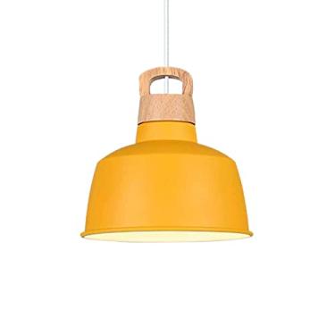 Imagem de CHENKUI Abajur colorido Macaron Luminária de teto de madeira Nordic Creative Industrial Decor Lustre ajustável de cabeça única luminária pendente E26/E27, para restaurantes, sala de estar, cozinha