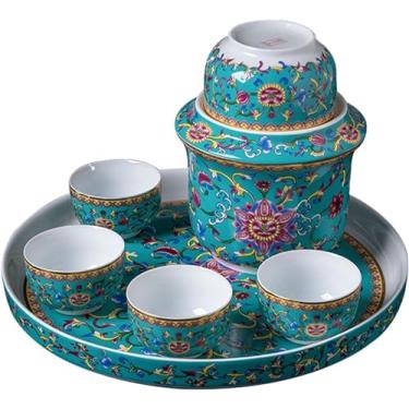 Imagem de JOEUQK Conjunto de saquê de cerâmica, conjunto de saquê japonês, conjunto de pote de saquê tradicional design pintado à mão porcelana cerâmica artesanato taças de vinho com copo para manter quente, 8