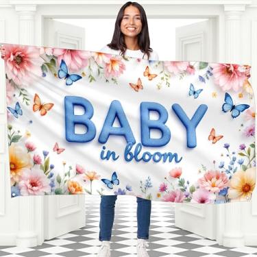 Imagem de Banner Baby In Bloom - Banner para menino ou menina 1,5 x 3 pés - Decorações de boas-vindas para bebês - Ele ou ela para chá de bebê ou festa de revelação de gênero