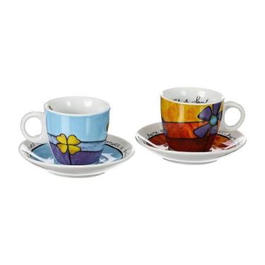 Imagem de Jogo de xícaras expresso em porcelana vermelho e azul Egan Amor e Fant