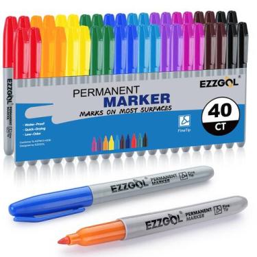 Imagem de Marcadores permanentes Ezzgol, pacote com 40 cores, ponta fina e 4 can