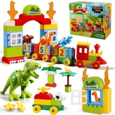 Imagem de Tema de dinossauro Toy Conejo Building Blocks com trem e T-rex - VCone