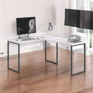 Imagem de Mesa Home Office Escrivaninha L Shine Branco com Gaveteiro - Mobiliar 