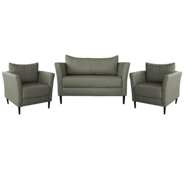 Imagem de Conjunto Sofá 2 Lugares com 2 Poltronas Pés Palito Lubbock Couro Fendi - Gran Belo