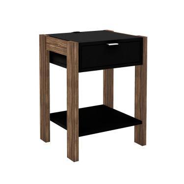 Imagem de Mesa de Cabeçeira para Quarto Decorativa AZ1016 MDP Preto/Nogal - Gran Belo