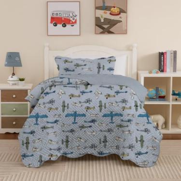 Imagem de Colcha Cobre Leito Infantil Solteiro Dupla Face 2 Pçs Kids, Para Quarto Criança Adolescente Estampado Teen (Avião)