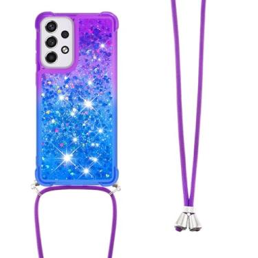 Imagem de Capa de cordão crossbody líquido brilhante para Samsung Galaxy A14 A34 A54 A13 A23 A32 A33 A53 A52 A73 A22 4G 5G A02S Capa à prova de choque, roxo azul, para Galaxy A72 4G 5G