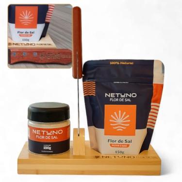 Imagem de Flor de Sal Netuno Kit Completo com Refil Gourmet Natural Artesanal Marinho Cristais Saudavel Integral