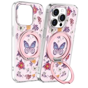 Imagem de Loheckle Capa para iPhone 15 Pro - Compatível com MagSafe Stand Mulheres Meninas Bonito Transparente Feminino Estética Kawaii Design Exclusivo Proteção TPU Macio Capa com Suporte Integrado para iPhone