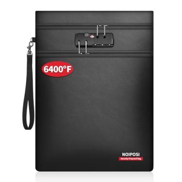 Imagem de Noiposi Bolsa de documentos à prova de fogo de 3537 °C com fechadura, compartimentos com zíper duplo, 38 x 28 cm, à prova de fogo, para documentos legais, 12 camadas, à prova de fogo, à prova d'água