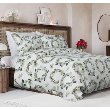 Imagem de Conjunto de capa de edredom de Natal Queen Size – Capa de edredom Queen extra macia com 2 fronhas – Roupa de cama natalina com fechos de zíper e laços – Conjunto de cama confortável, aconchegante e