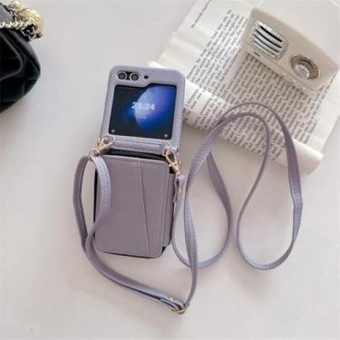 Imagem de Capa para Galaxy Z Flip6 Crossbody com zíper e porta-cartões em couro (para Galaxy Z Flip6/Volet)