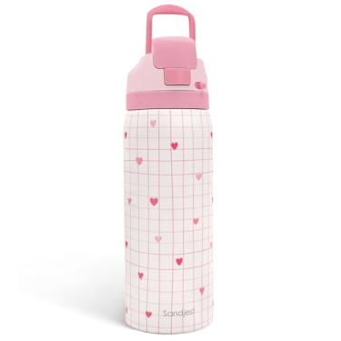 Imagem de Garrafa de água de aço inoxidável com isolamento de coração com canudo para esportes e viagens, 946 ml, presentes para mulheres, meninas, amigas, aniversário, Natal (fundo de grade)