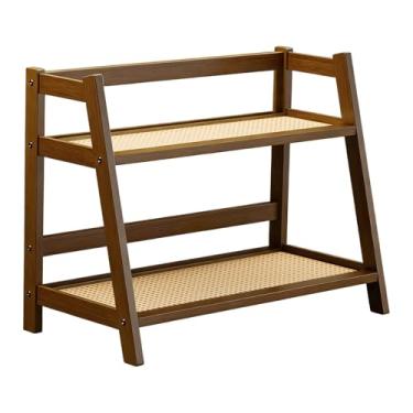 Imagem de WeiLaiKeQi Prateleira de armazenamento de artigos diversos de decoração para casa com duas camadas para balcão de quarto e casa, Brown S