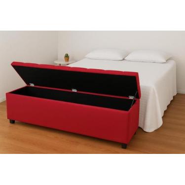 Imagem de Puf Baú Recamier Estofado Casal Cor Vermelho 140x40x45cm Tecido Em Vel