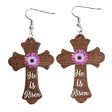 Imagem de Brincos de Páscoa para meninas e mulheres, lindos brincos de coelhinho da Páscoa, de madeira, coelho, pingente, cogumelo, cruz, ovo, pingente, joias, joias de madeira, Metal, Strass