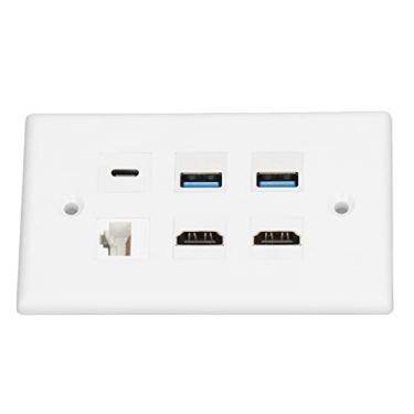 Imagem de Cryfokt Placa de Parede de 6 Portas Conveniente HD Interface Multimídia USB3.0 Type C Placa de Parede Ethernet para Instalação de Projetor de TV e Computador