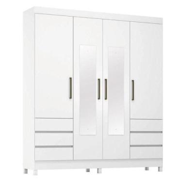 Imagem de Guarda Roupa Casal Roma 4 Portas Com Espelho Branco Brilho - Demobile 