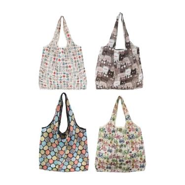 Imagem de Pacote com 4 sacos de compras leves e dobráveis, sacolas de compras reutilizáveis, reciclagem de viagem para compras à prova d'água, Multicolorido 1, One Size