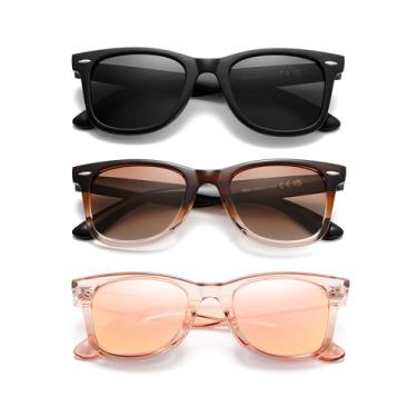 Imagem de (Pacote com 3) Óculos de sol retrô para mulheres e homens, lentes espelhadas clássicas para dirigir óculos de sol modernos, Cinza preto + marrom gradual + rosa transparente/rosa